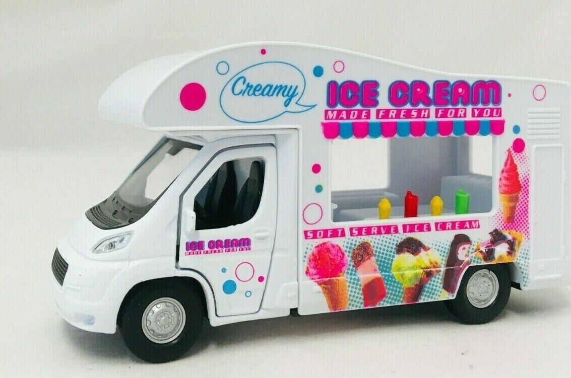 Pull Back Die Cast Ice Cream Van With Opening Doors Kids Vehicle Toy Gift - 0