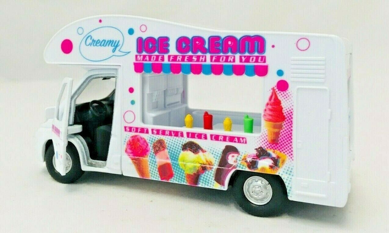 Pull Back Die Cast Ice Cream Van With Opening Doors Kids Vehicle Toy Gift