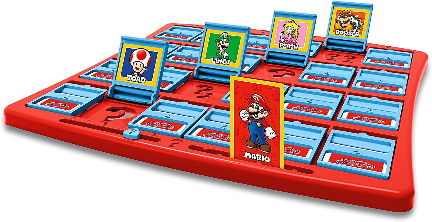 Super Mario Guess Who? Board Game, Play with classic Nintendo characters including Mario, Luigi, Peach, Bowser, and Donkey Kong, 2 players