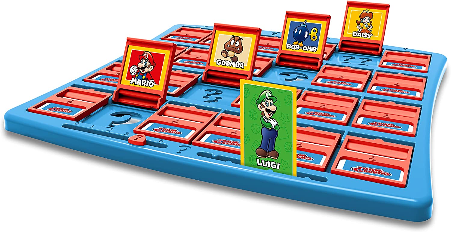 Super Mario Guess Who? Board Game, Play with classic Nintendo characters including Mario, Luigi, Peach, Bowser, and Donkey Kong, 2 players